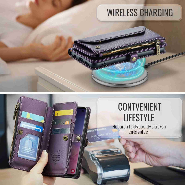For Samsung Galaxy S10 CaseMe C36 Card Slots Zipper Wallet RFID Anti-theft Leather Phone Case