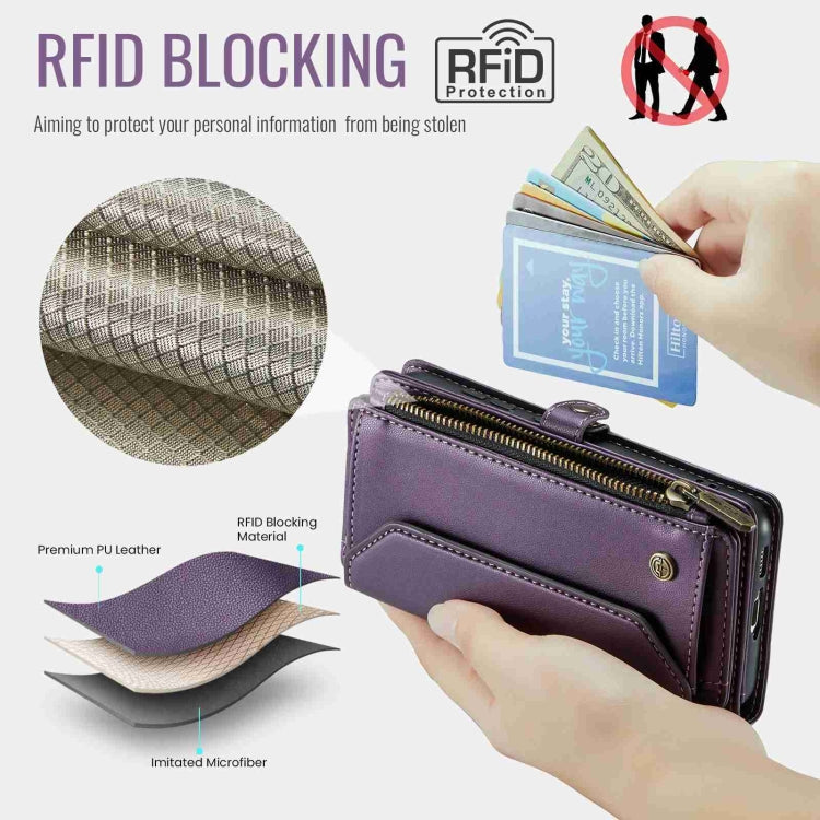For Samsung Galaxy S10 CaseMe C36 Card Slots Zipper Wallet RFID Anti-theft Leather Phone Case