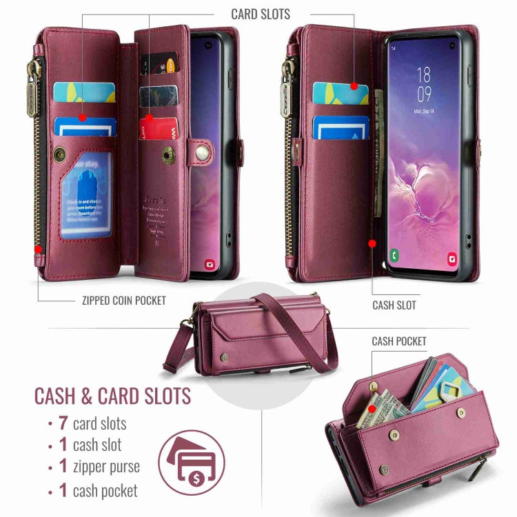 For Samsung Galaxy S10 CaseMe C36 Card Slots Zipper Wallet RFID Anti-theft Leather Phone Case