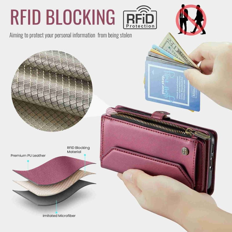 For Samsung Galaxy S10 CaseMe C36 Card Slots Zipper Wallet RFID Anti-theft Leather Phone Case