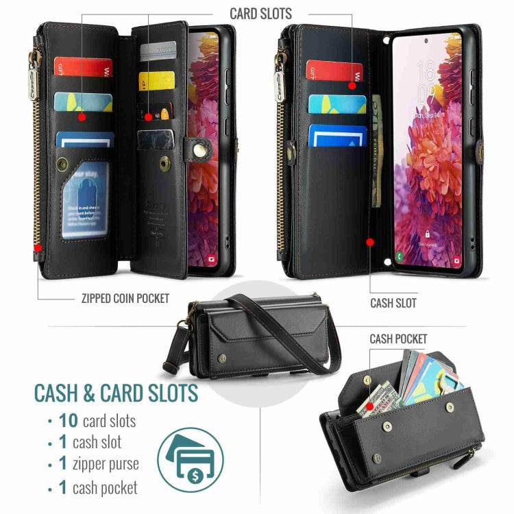 For Samsung Galaxy S20 FE CaseMe C36 Card Slots Zipper Wallet RFID Anti-theft Leather Phone Case