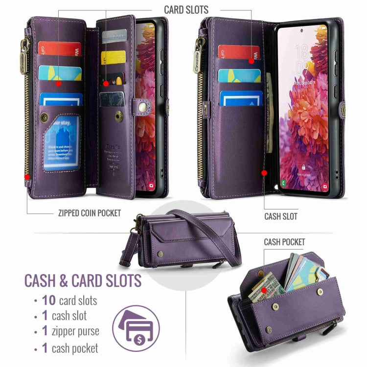 For Samsung Galaxy S20 FE CaseMe C36 Card Slots Zipper Wallet RFID Anti-theft Leather Phone Case