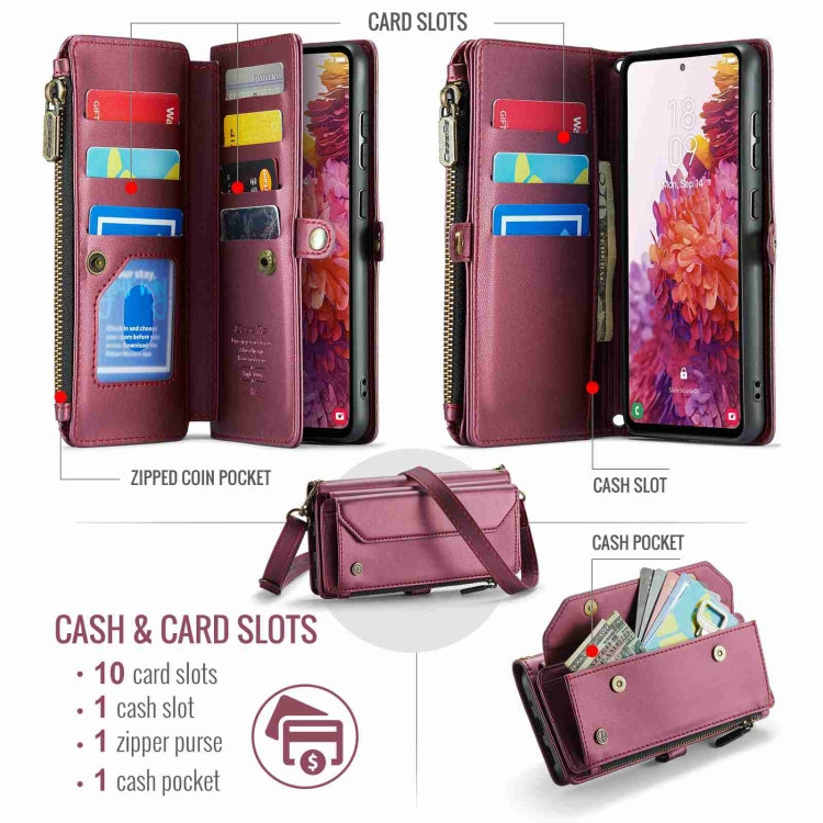 For Samsung Galaxy S20 FE CaseMe C36 Card Slots Zipper Wallet RFID Anti-theft Leather Phone Case