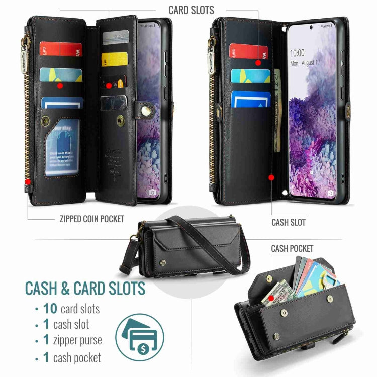 For Samsung Galaxy S20+ CaseMe C36 Card Slots Zipper Wallet RFID Anti-theft Leather Phone Case