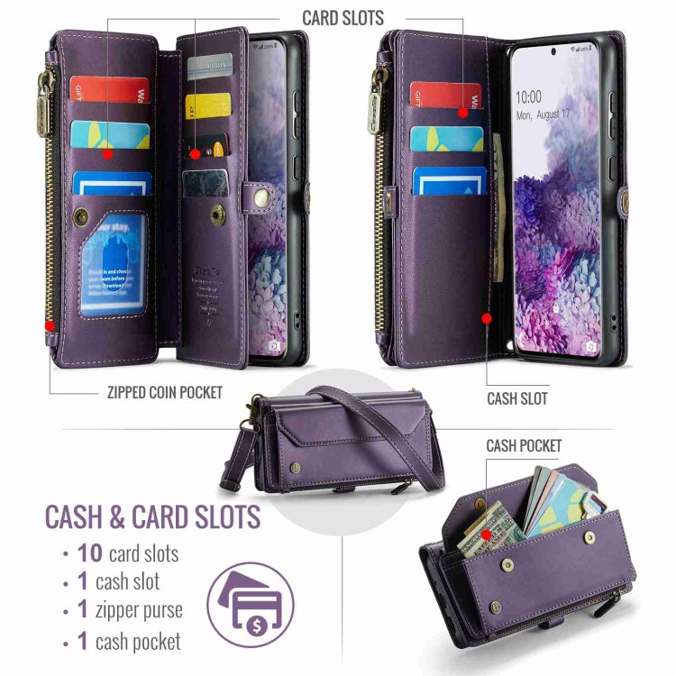 For Samsung Galaxy S20+ CaseMe C36 Card Slots Zipper Wallet RFID Anti-theft Leather Phone Case
