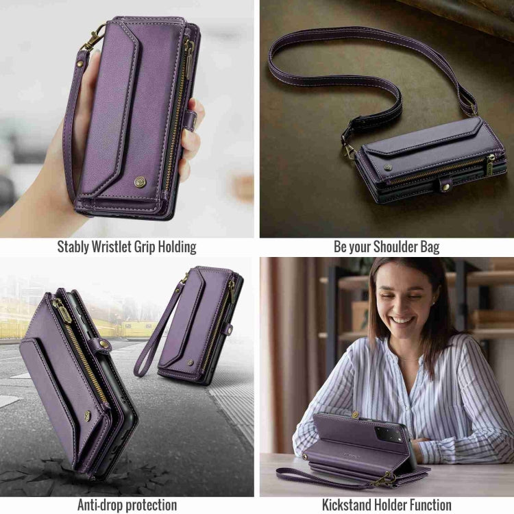 For Samsung Galaxy S20+ CaseMe C36 Card Slots Zipper Wallet RFID Anti-theft Leather Phone Case