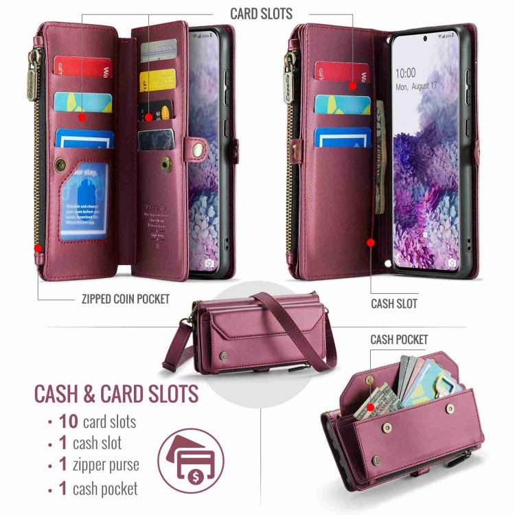 For Samsung Galaxy S20+ CaseMe C36 Card Slots Zipper Wallet RFID Anti-theft Leather Phone Case