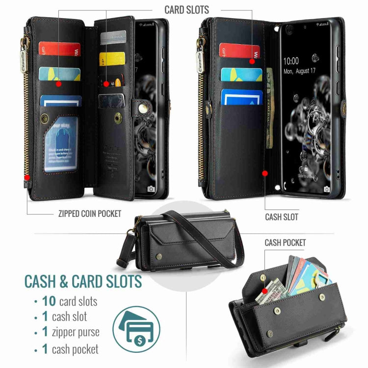 For Samsung Galaxy S20 Ultra CaseMe C36 Card Slots Zipper Wallet RFID Anti-theft Leather Phone Case