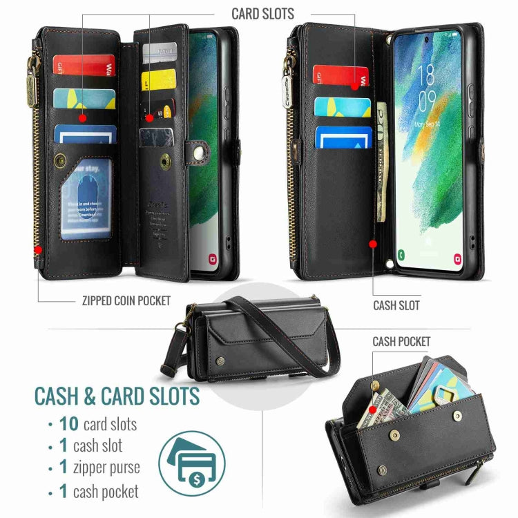 For Samsung Galaxy S21 FE 5G CaseMe C36 Card Slots Zipper Wallet RFID Anti-theft Leather Phone Case