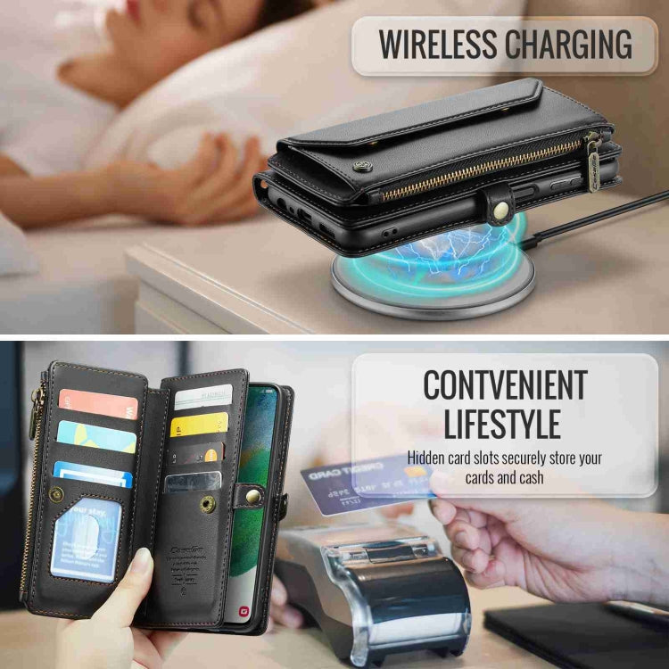 For Samsung Galaxy S21 FE 5G CaseMe C36 Card Slots Zipper Wallet RFID Anti-theft Leather Phone Case