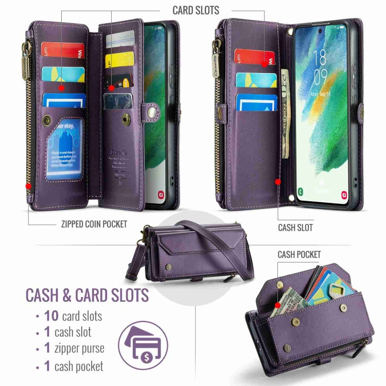 For Samsung Galaxy S21 FE 5G CaseMe C36 Card Slots Zipper Wallet RFID Anti-theft Leather Phone Case