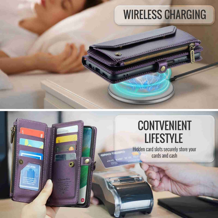 For Samsung Galaxy S21 FE 5G CaseMe C36 Card Slots Zipper Wallet RFID Anti-theft Leather Phone Case