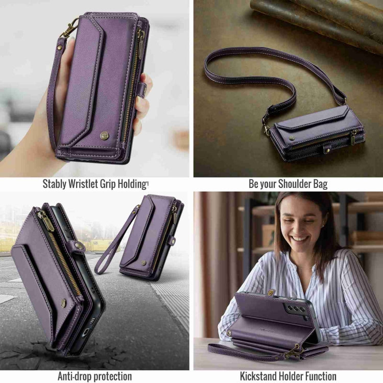 For Samsung Galaxy S21 FE 5G CaseMe C36 Card Slots Zipper Wallet RFID Anti-theft Leather Phone Case