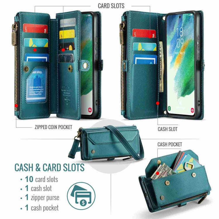 For Samsung Galaxy S21 FE 5G CaseMe C36 Card Slots Zipper Wallet RFID Anti-theft Leather Phone Case