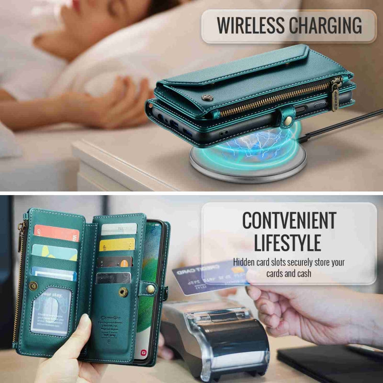 For Samsung Galaxy S21 FE 5G CaseMe C36 Card Slots Zipper Wallet RFID Anti-theft Leather Phone Case