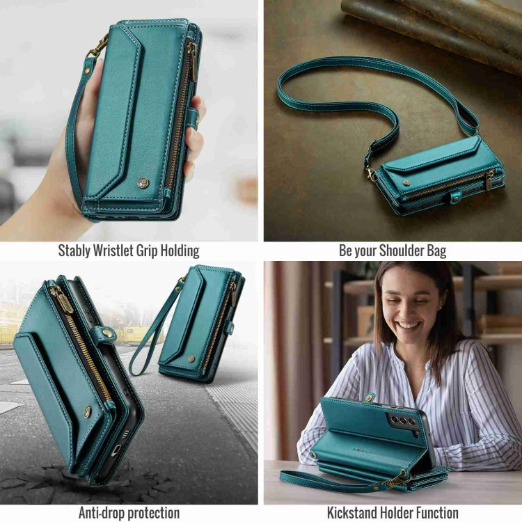 For Samsung Galaxy S21 FE 5G CaseMe C36 Card Slots Zipper Wallet RFID Anti-theft Leather Phone Case