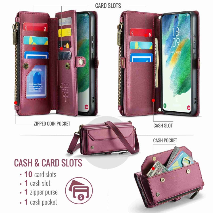 For Samsung Galaxy S21 FE 5G CaseMe C36 Card Slots Zipper Wallet RFID Anti-theft Leather Phone Case