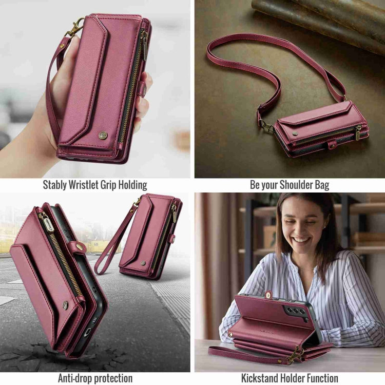 For Samsung Galaxy S21 FE 5G CaseMe C36 Card Slots Zipper Wallet RFID Anti-theft Leather Phone Case