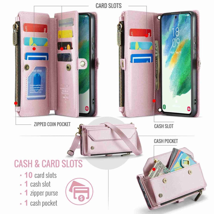 For Samsung Galaxy S21 FE 5G CaseMe C36 Card Slots Zipper Wallet RFID Anti-theft Leather Phone Case