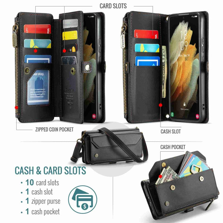For Samsung Galaxy S21 Ultra 5G CaseMe C36 Card Slots Zipper Wallet RFID Anti-theft Leather Phone Case