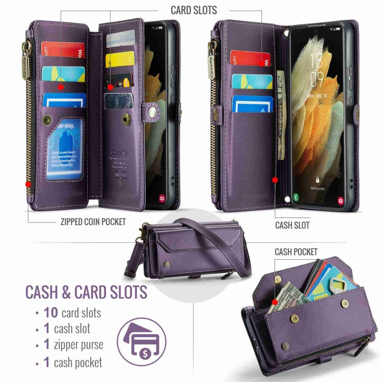 For Samsung Galaxy S21 Ultra 5G CaseMe C36 Card Slots Zipper Wallet RFID Anti-theft Leather Phone Case