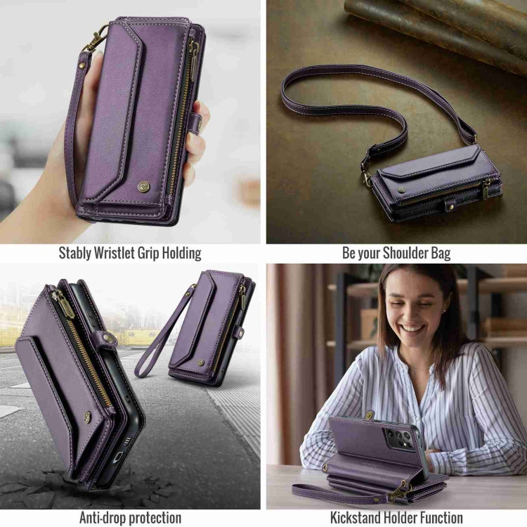 For Samsung Galaxy S21 Ultra 5G CaseMe C36 Card Slots Zipper Wallet RFID Anti-theft Leather Phone Case