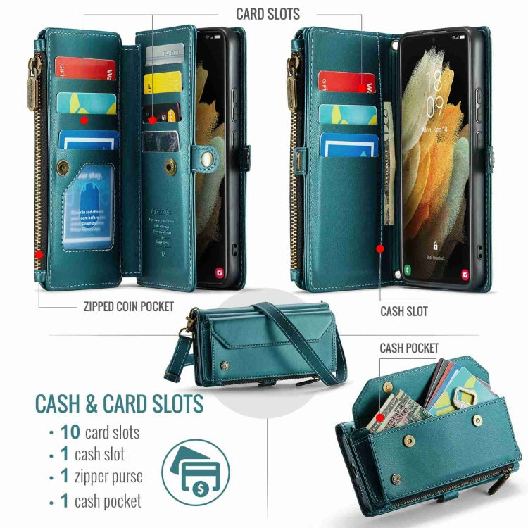 For Samsung Galaxy S21 Ultra 5G CaseMe C36 Card Slots Zipper Wallet RFID Anti-theft Leather Phone Case