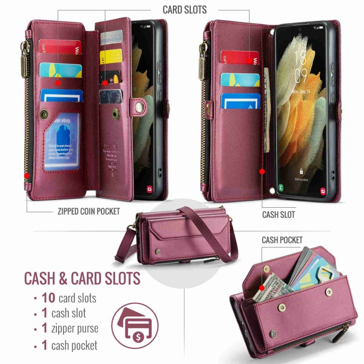 For Samsung Galaxy S21 Ultra 5G CaseMe C36 Card Slots Zipper Wallet RFID Anti-theft Leather Phone Case