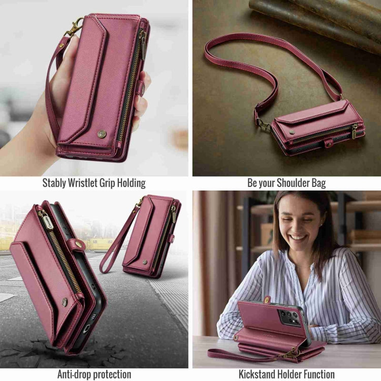 For Samsung Galaxy S21 Ultra 5G CaseMe C36 Card Slots Zipper Wallet RFID Anti-theft Leather Phone Case