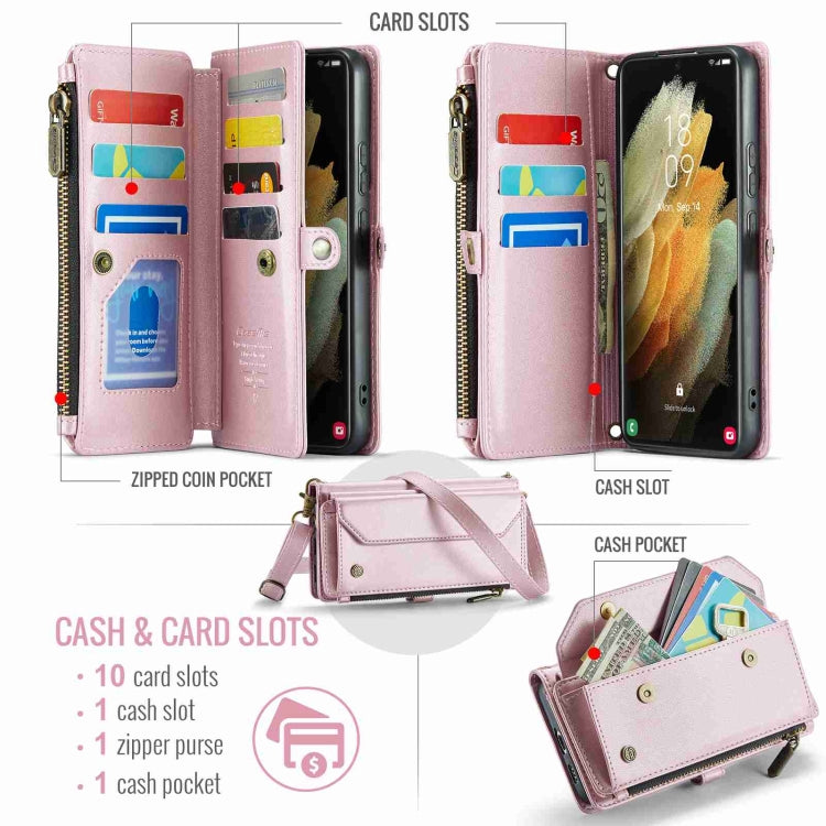 For Samsung Galaxy S21 Ultra 5G CaseMe C36 Card Slots Zipper Wallet RFID Anti-theft Leather Phone Case
