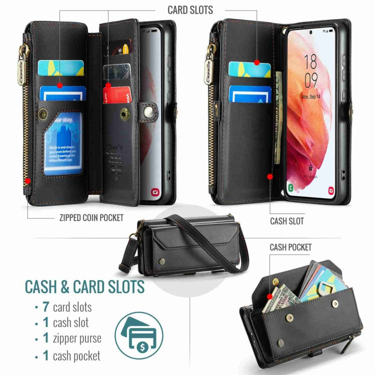 For Samsung Galaxy S21 5G CaseMe C36 Card Slots Zipper Wallet RFID Anti-theft Leather Phone Case