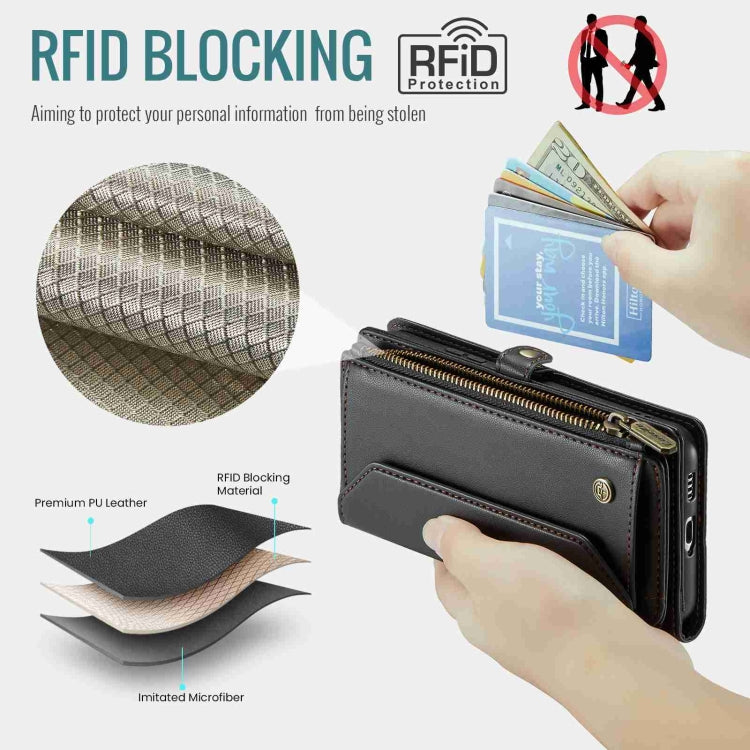 For Samsung Galaxy S21 5G CaseMe C36 Card Slots Zipper Wallet RFID Anti-theft Leather Phone Case