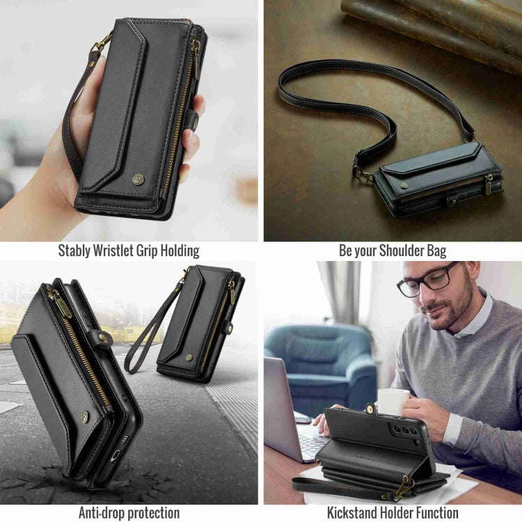For Samsung Galaxy S21 5G CaseMe C36 Card Slots Zipper Wallet RFID Anti-theft Leather Phone Case