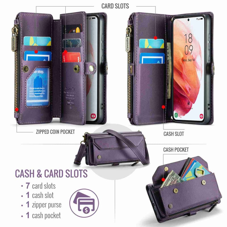 For Samsung Galaxy S21 5G CaseMe C36 Card Slots Zipper Wallet RFID Anti-theft Leather Phone Case