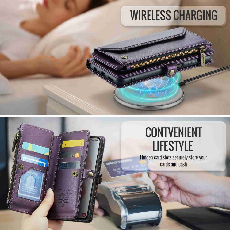 For Samsung Galaxy S21 5G CaseMe C36 Card Slots Zipper Wallet RFID Anti-theft Leather Phone Case