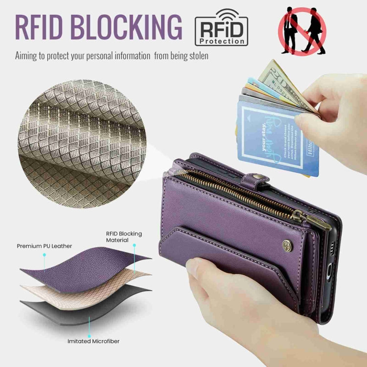 For Samsung Galaxy S21 5G CaseMe C36 Card Slots Zipper Wallet RFID Anti-theft Leather Phone Case