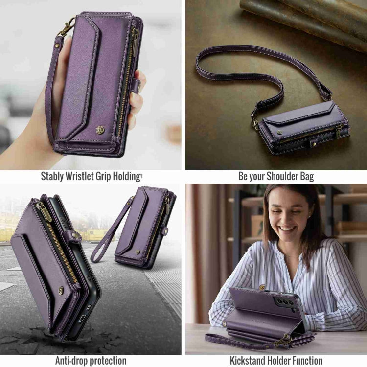 For Samsung Galaxy S21 5G CaseMe C36 Card Slots Zipper Wallet RFID Anti-theft Leather Phone Case