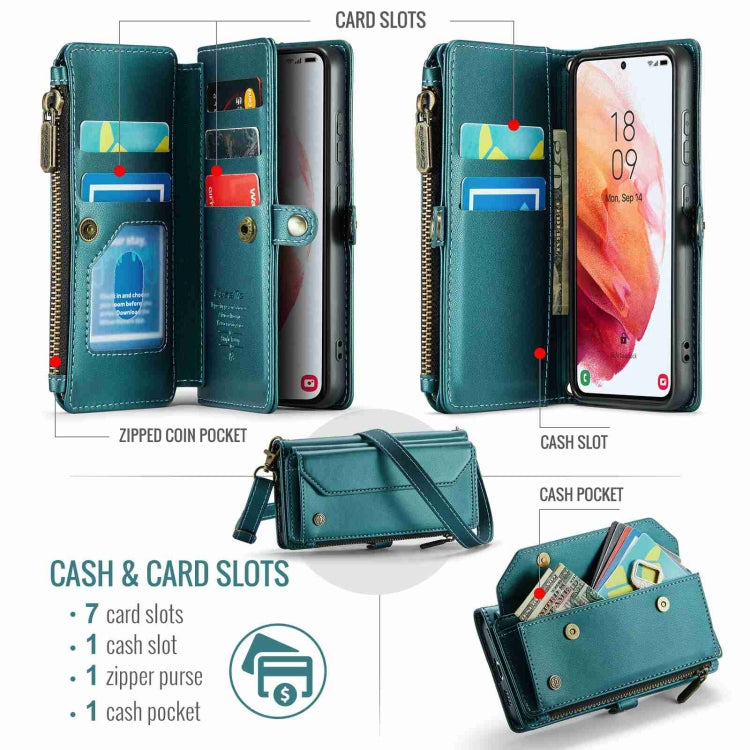For Samsung Galaxy S21 5G CaseMe C36 Card Slots Zipper Wallet RFID Anti-theft Leather Phone Case