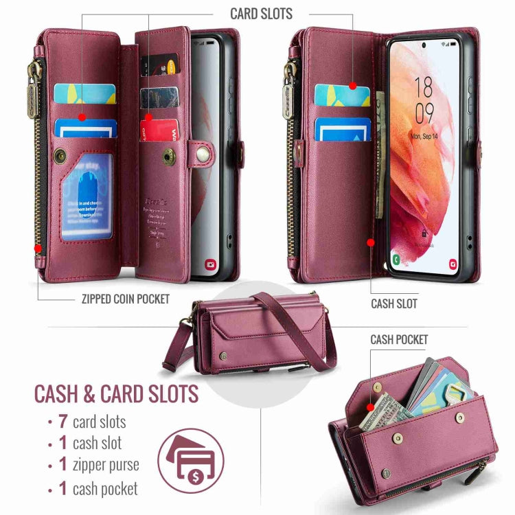 For Samsung Galaxy S21 5G CaseMe C36 Card Slots Zipper Wallet RFID Anti-theft Leather Phone Case