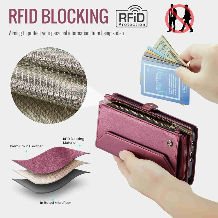 For Samsung Galaxy S21 5G CaseMe C36 Card Slots Zipper Wallet RFID Anti-theft Leather Phone Case