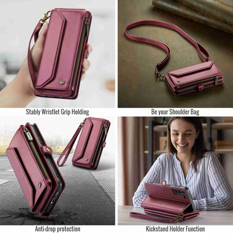For Samsung Galaxy S21 5G CaseMe C36 Card Slots Zipper Wallet RFID Anti-theft Leather Phone Case