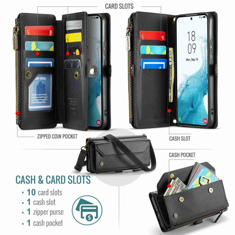 For Samsung Galaxy S22+ 5G CaseMe C36 Card Slots Zipper Wallet RFID Anti-theft Leather Phone Case