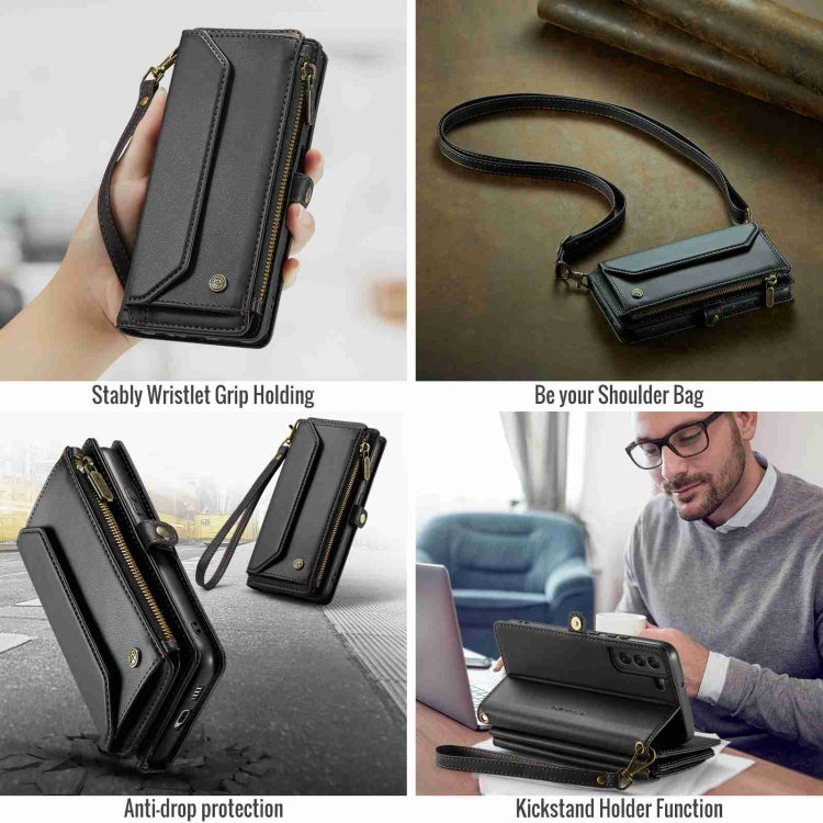 For Samsung Galaxy S22+ 5G CaseMe C36 Card Slots Zipper Wallet RFID Anti-theft Leather Phone Case