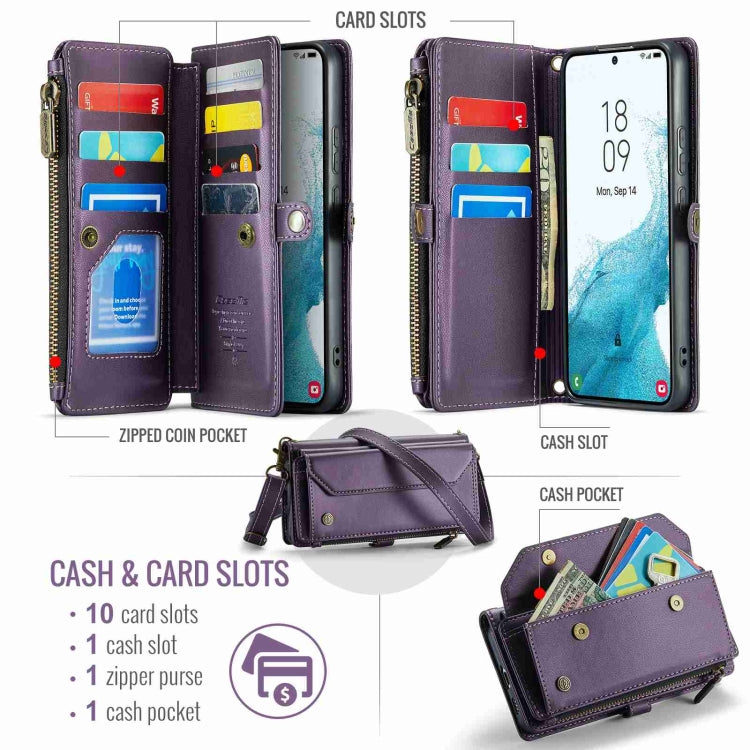 For Samsung Galaxy S22+ 5G CaseMe C36 Card Slots Zipper Wallet RFID Anti-theft Leather Phone Case