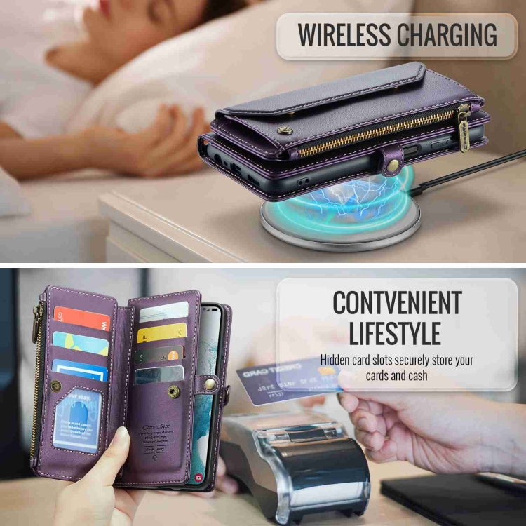 For Samsung Galaxy S22+ 5G CaseMe C36 Card Slots Zipper Wallet RFID Anti-theft Leather Phone Case
