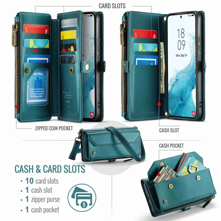 For Samsung Galaxy S22+ 5G CaseMe C36 Card Slots Zipper Wallet RFID Anti-theft Leather Phone Case