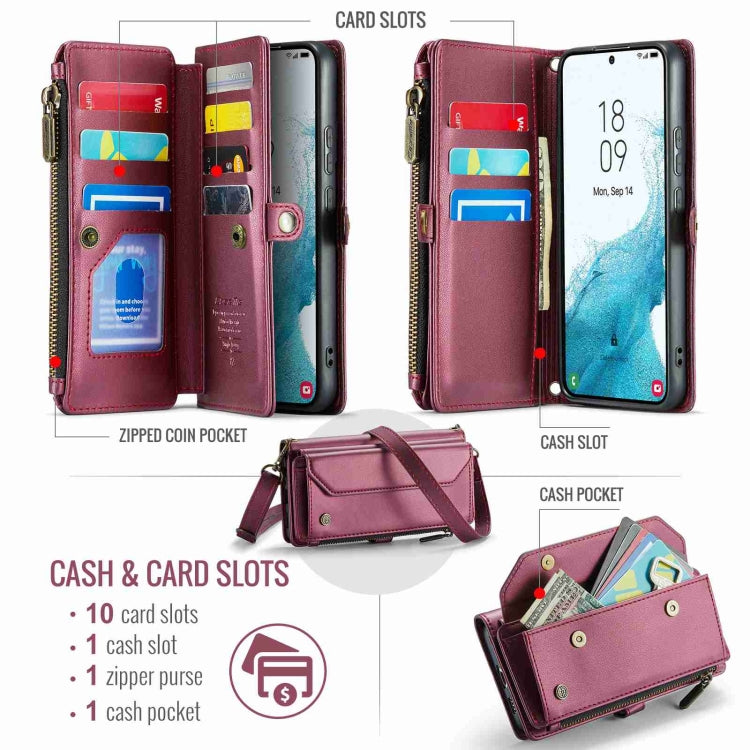 For Samsung Galaxy S22+ 5G CaseMe C36 Card Slots Zipper Wallet RFID Anti-theft Leather Phone Case