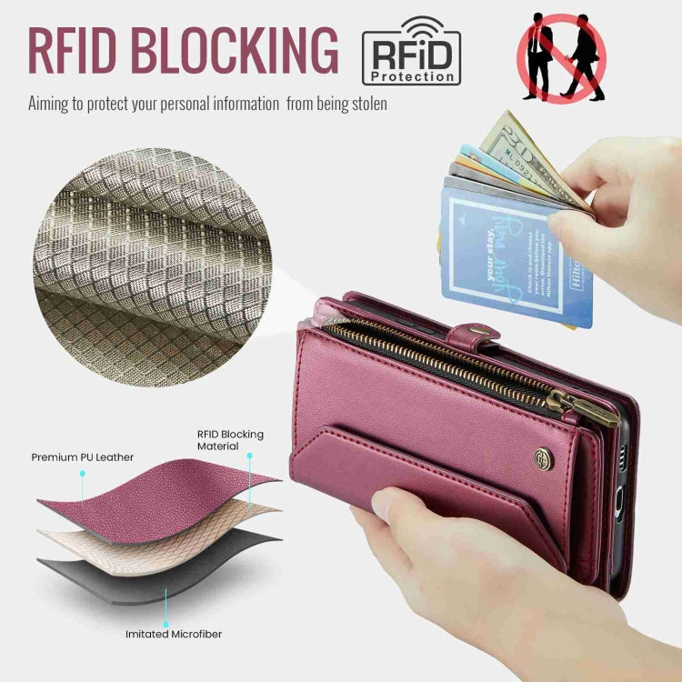 For Samsung Galaxy S22+ 5G CaseMe C36 Card Slots Zipper Wallet RFID Anti-theft Leather Phone Case