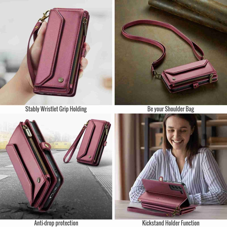 For Samsung Galaxy S22+ 5G CaseMe C36 Card Slots Zipper Wallet RFID Anti-theft Leather Phone Case
