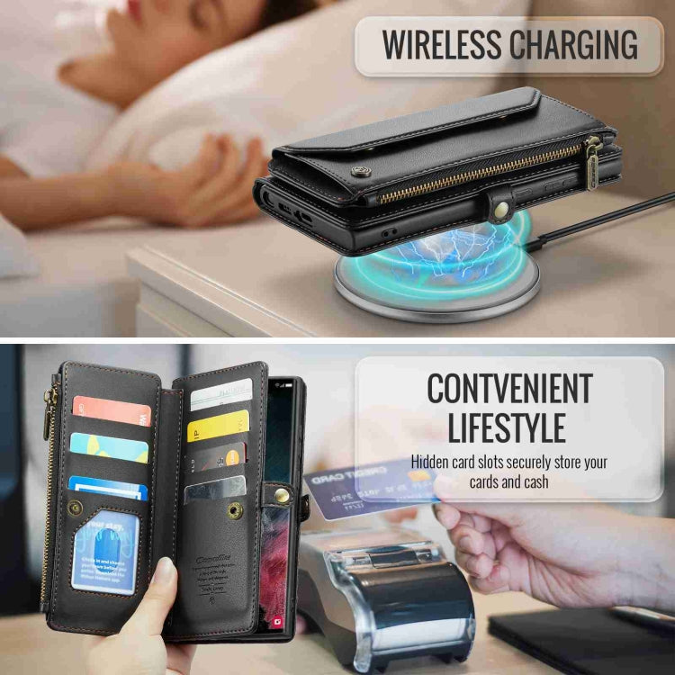 For Samsung Galaxy S22 Ultra 5G CaseMe C36 Card Slots Zipper Wallet RFID Anti-theft Leather Phone Case